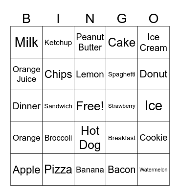 FOOD BINGO Card