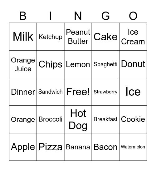 FOOD BINGO Card