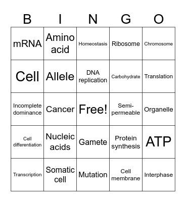 Biology Vocab Bingo (Set 1) Bingo Card