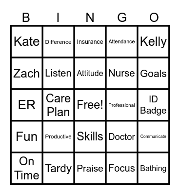 Caregiver Bingo Card