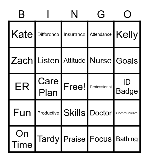 Caregiver Bingo Card