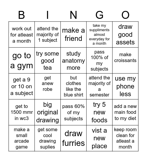 goals Bingo Card