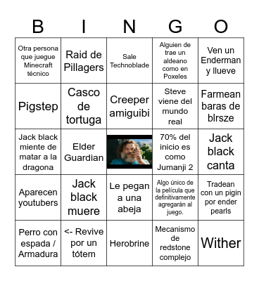 Minecraft Película Bingo Card