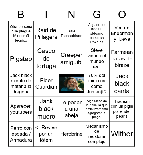 Minecraft Película Bingo Card
