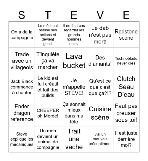 Un Film Portant Sur MINECRAFT Bingo Card
