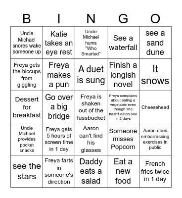 Michigan Road Trip Bingo Card