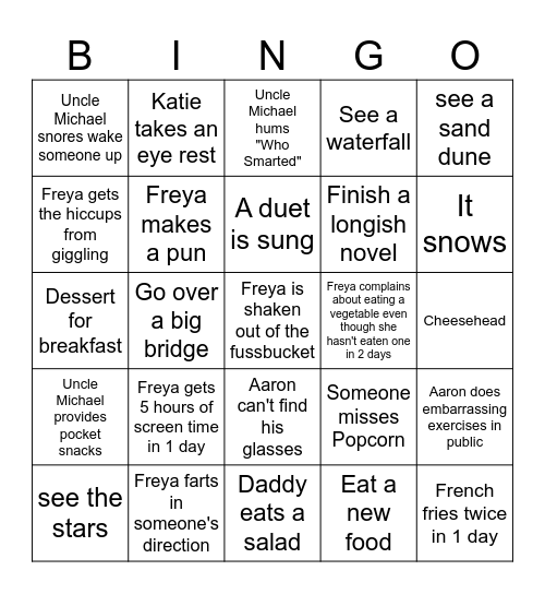 Michigan Road Trip Bingo Card