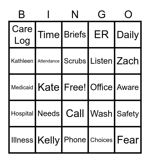 Caregiver Bingo Card