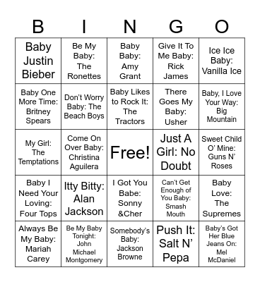 Baby Song Bingo Card