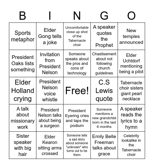 General Conference April 2025 Bingo Card