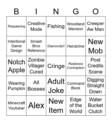 Minecraft Movie Bingo Card