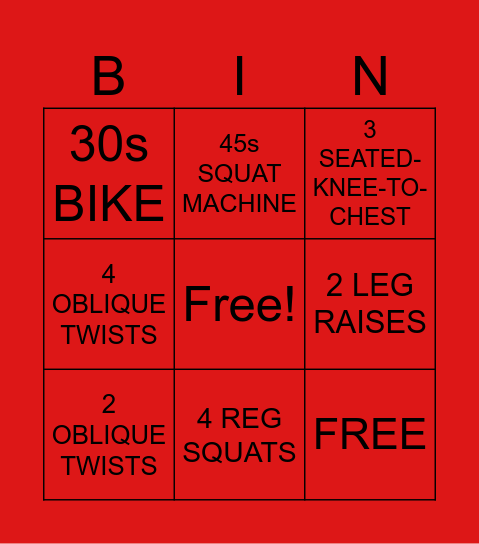 AT HOME WORKOUT BINGO Card