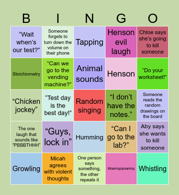 Chemistry Bingo Card