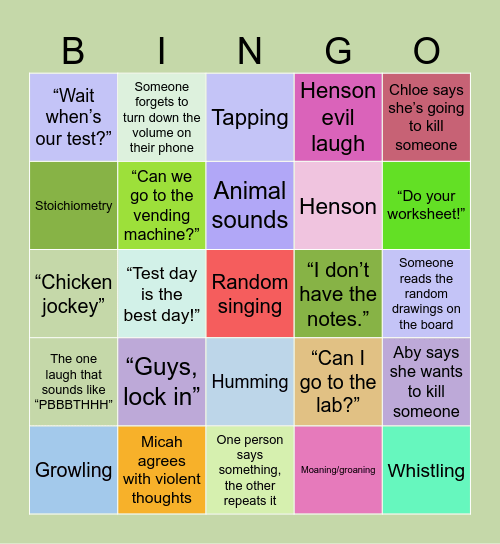 Chemistry Bingo Card