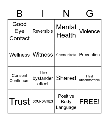 CONSENT BINGO Card