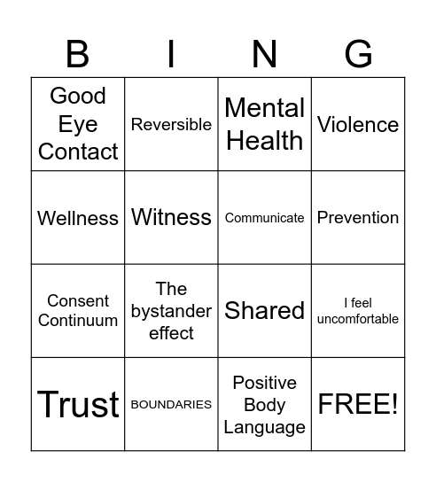 CONSENT BINGO Card