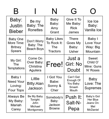 Baby Music Bingo Card