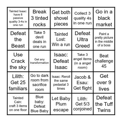 Basement Bingo Card