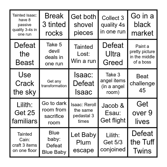 Basement Bingo Card