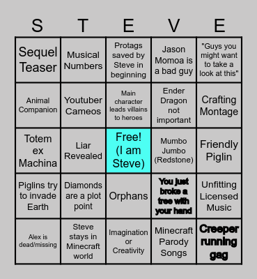 Minecraft Movie Bingo Card