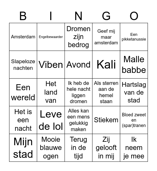 Amsterdamse Muziek BINGO Card
