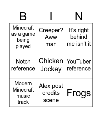 Minecraft Movie Bingo Card