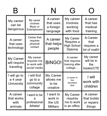 Career Day Bingo Card