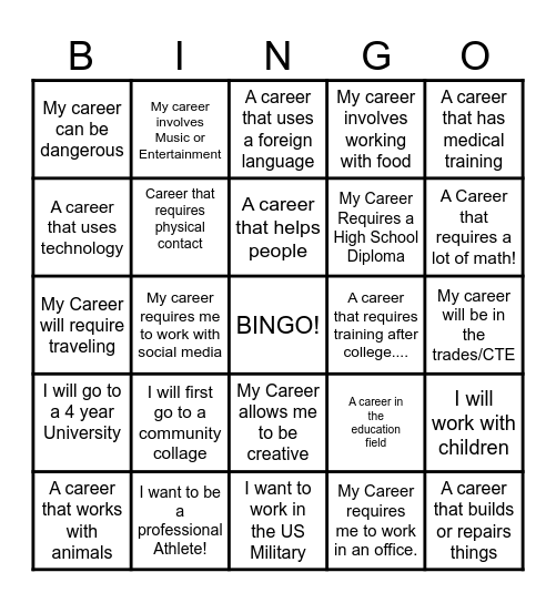 Career Day Bingo Card