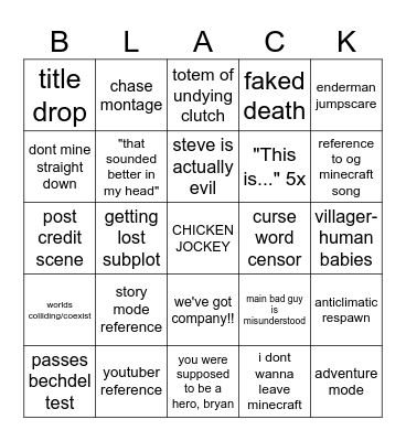 MINECRAFT MOVIE BINGO Card