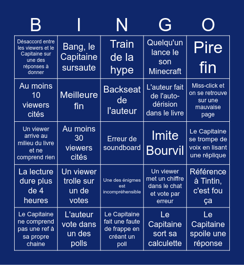 Mais où est ENCORE passé le Capitaine ? Bingo Card