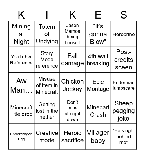 Minecraft Bingo Card