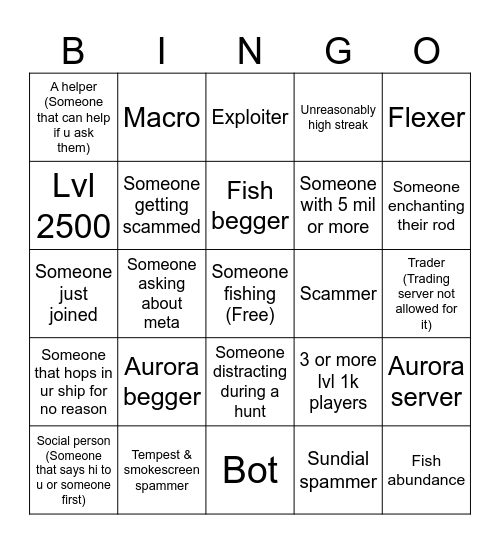 Fischy bingo Card