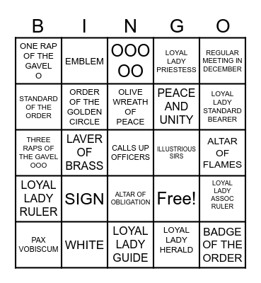 KY State Grand Assembly OGC Valerie E. Newsome  Chat & Chew Hosts: Paducah Assembly No. 92 Bingo Card