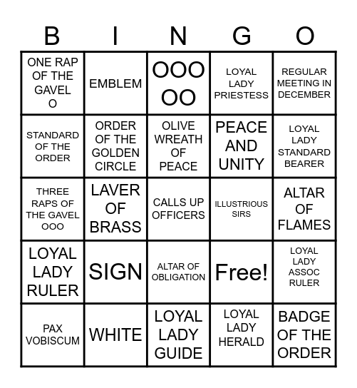 KY State Grand Assembly OGC Valerie E. Newsome  Chat & Chew Hosts: Paducah Assembly No. 92 Bingo Card