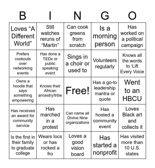 AALA Class 25 Bingo Card