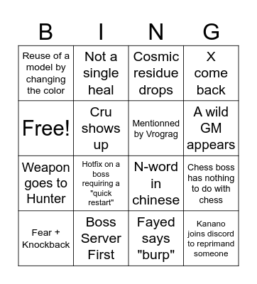 SQUAD/Blossom Watch Party Bingo Card