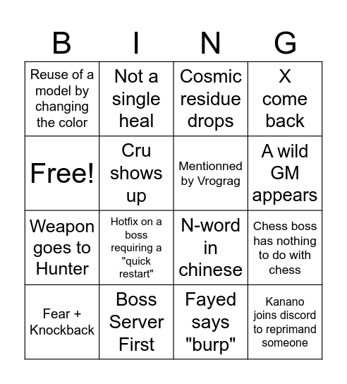 SQUAD/Blossom Watch Party Bingo Card