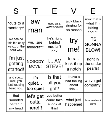 Minecraft Movie Bingo Card