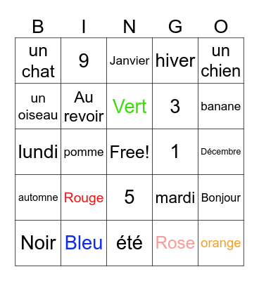 French Club Bingo Card