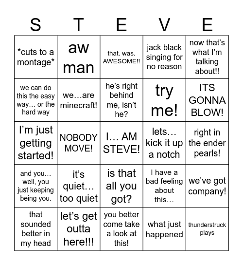 Minecraft Movie Bingo Card