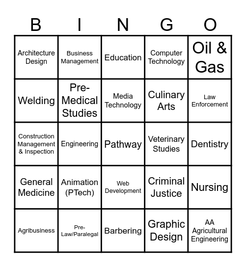 CTE PATHWAY BINGO Card