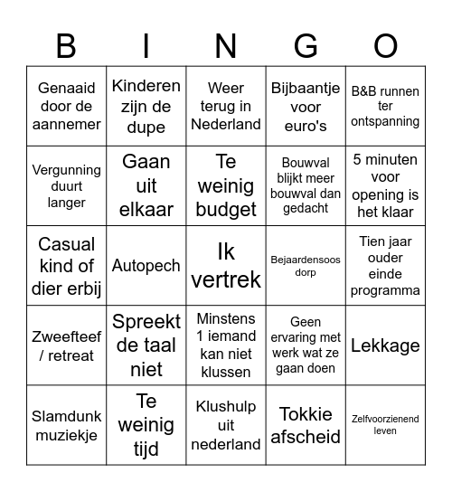 Ik vertrek Bingo Card