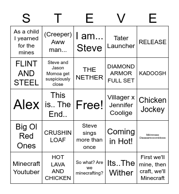 Minecraft Movie Bingo Card