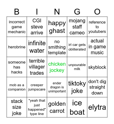 a minecraft movie Bingo Card