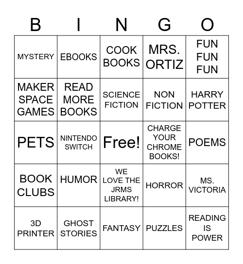JRMS LIBRARY BINGO Card