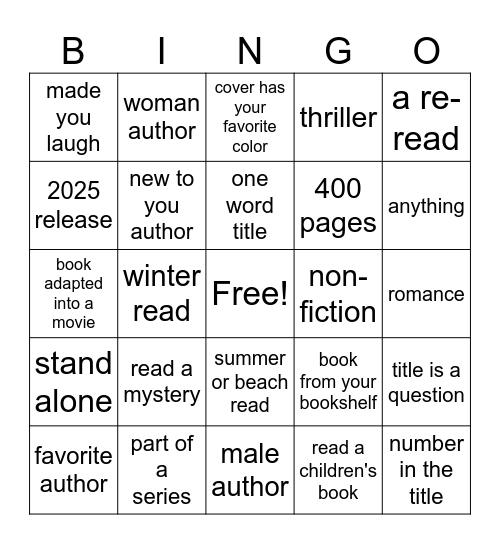 Book Bingo 2025 Bingo Card