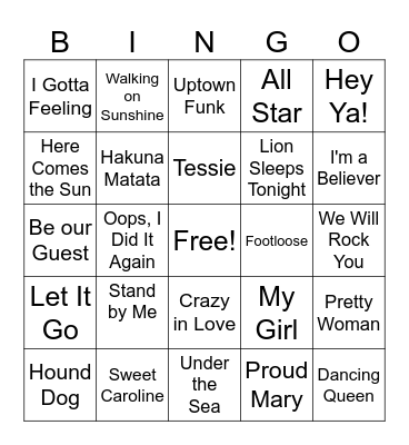 Musical Bingo Card