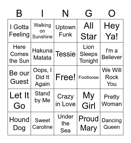 Musical Bingo Card