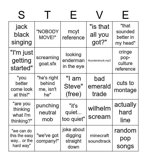 The A Minecraft Movie Bingo Card