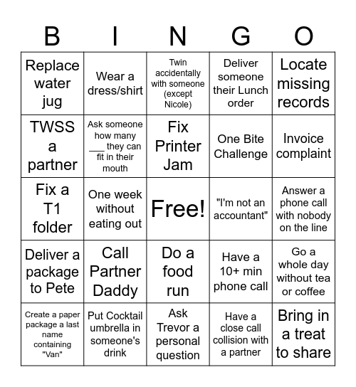 Tax Season Bingo Card